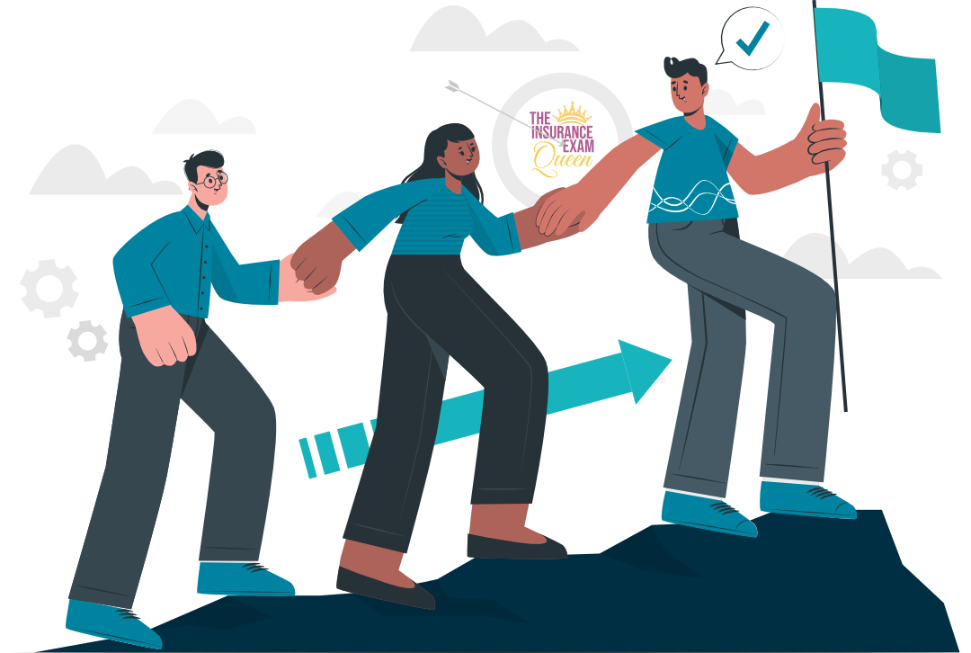 Affiliate Team success cartoon of three people climbing a rock as concept of team work to succeed